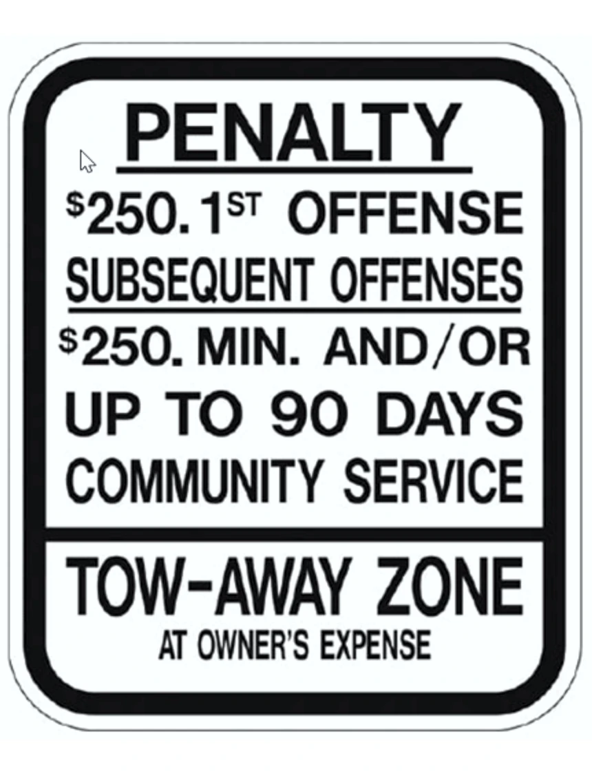 10\" X 12\" New Jersey Penalty $250 1st Offense ~ Tow-Away Zone Sign, EG Reflective