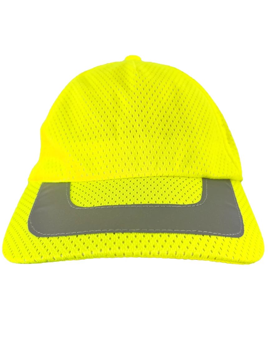 Occunomix High Visibility Lime, Adjustable, Mesh Baseball Cap with Reflective Trim
