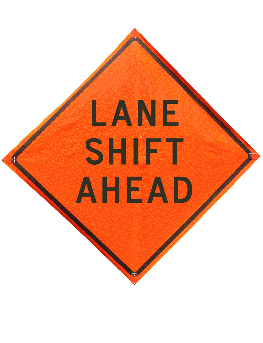 Lane shift ahead sign plastic pockets Marathon 36 inch x 36 inch