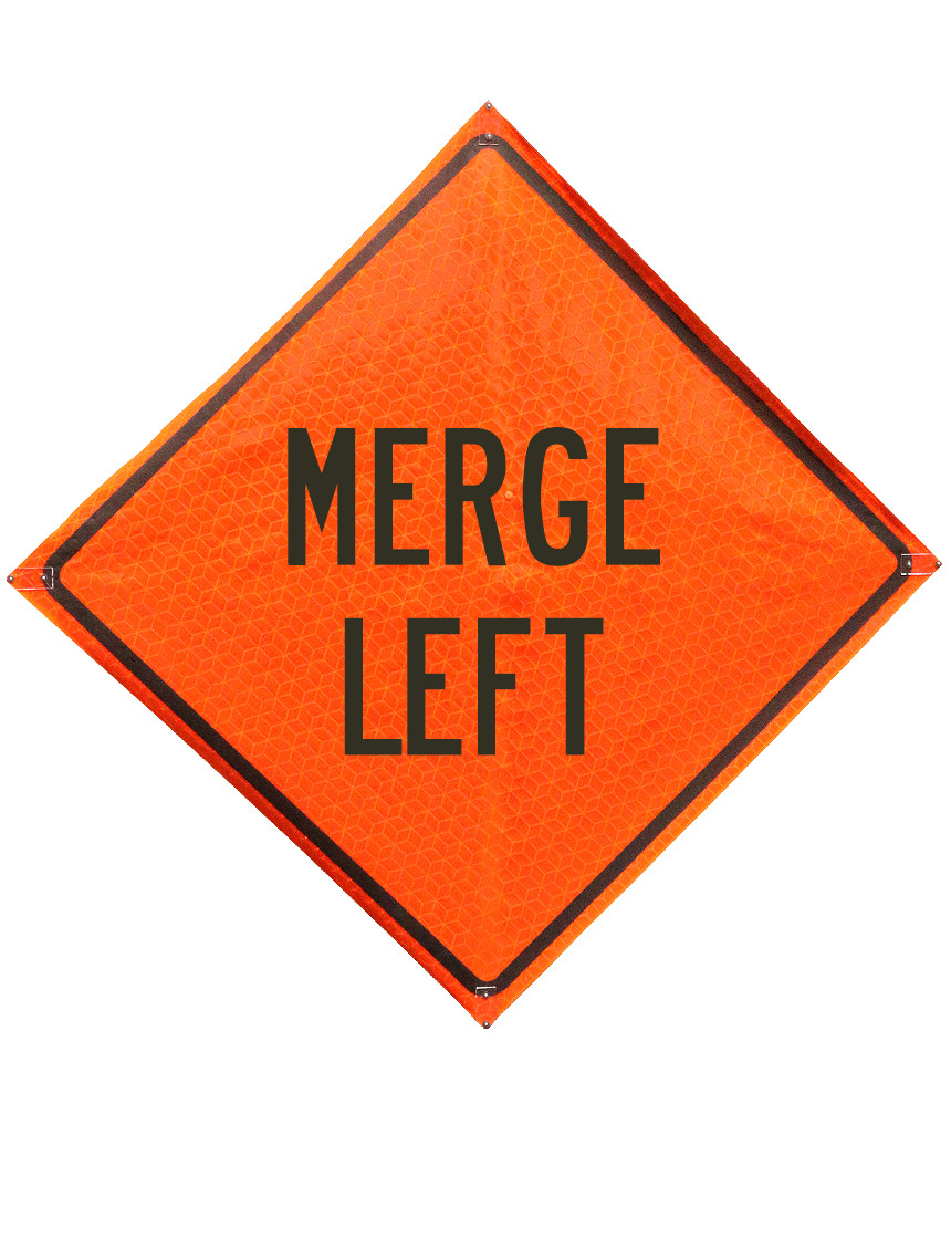 Merge left sign plastic pockets Marathon 36 inch x 36 inch