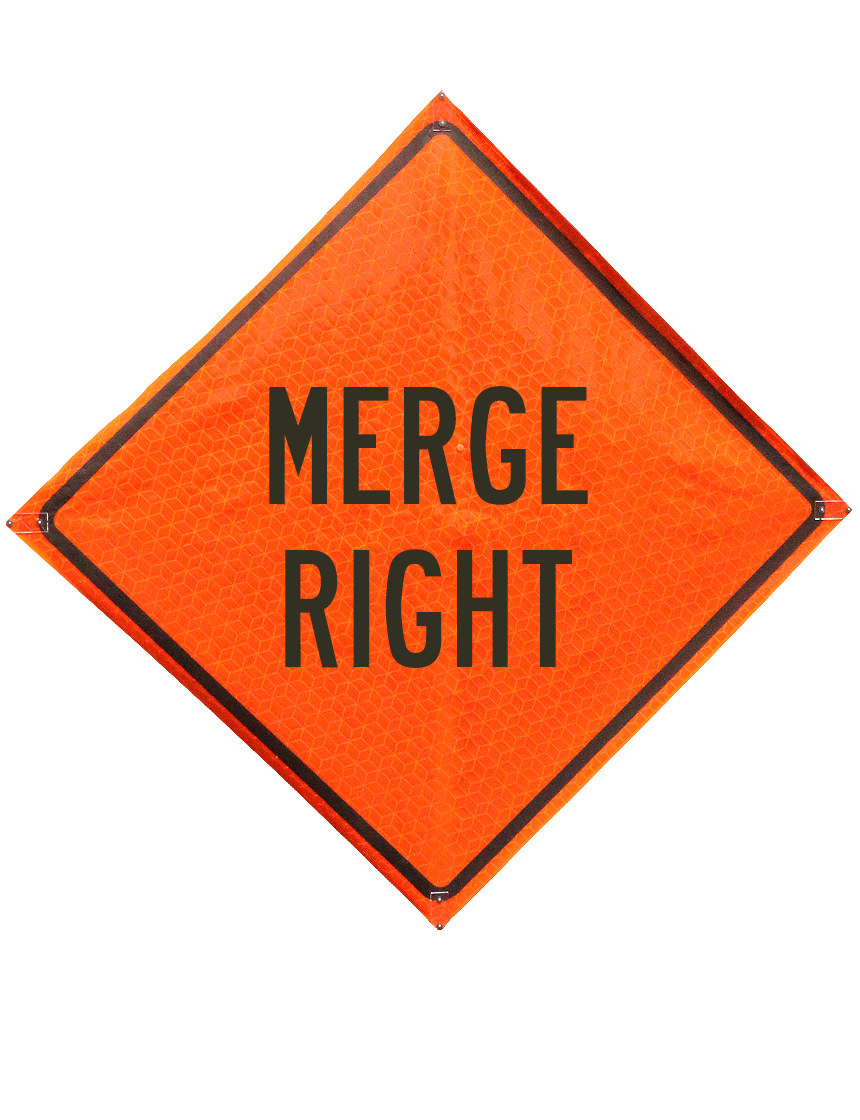 Merge right sign plastic pockets Marathon 36 inch x 36 inch