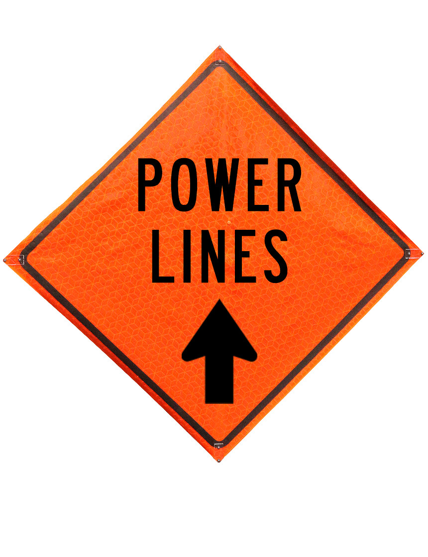 Power lines above with arrow sign plastic pockets Marathon 36 inch x 36 inch