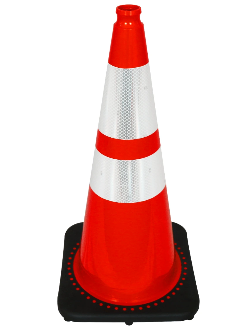 Orange 28 inch 7 lbs JBC Black Base Traffic Cone with 6\" \u0026 4\" Reflective Collar
