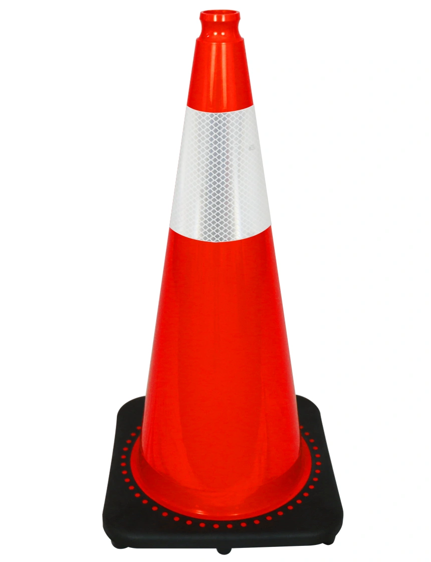 Orange 28 inch 7 lbs JBC Black Base Traffic Cone with 6\" Reflective Collar