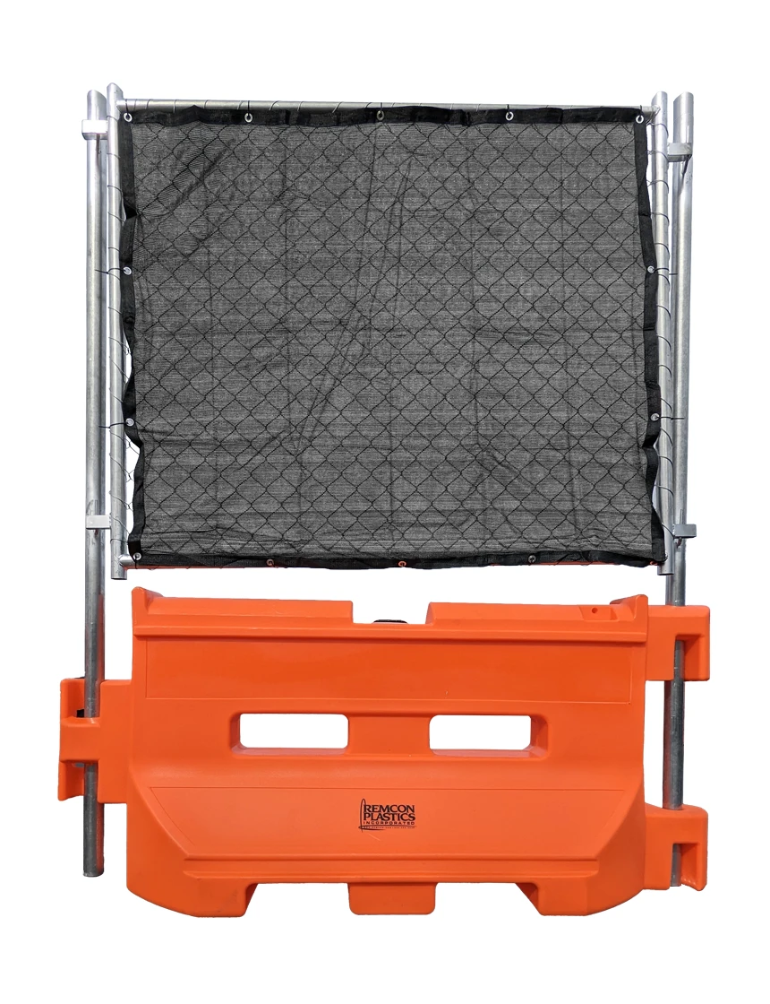Orange 36\" Construction Barricade with OnePro Fence Panel \u0026 Black Privacy Fence