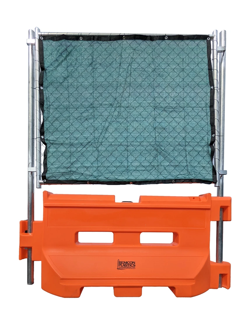 Orange 36\" Construction Barricade with OnePro Fence Panel \u0026 Green Privacy Fence