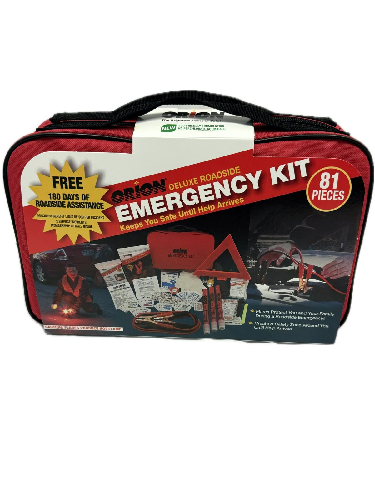 Orion 8901 - 79 piece kit, including Flares, Reflective Triangle, a first aid pack and other essential safety items