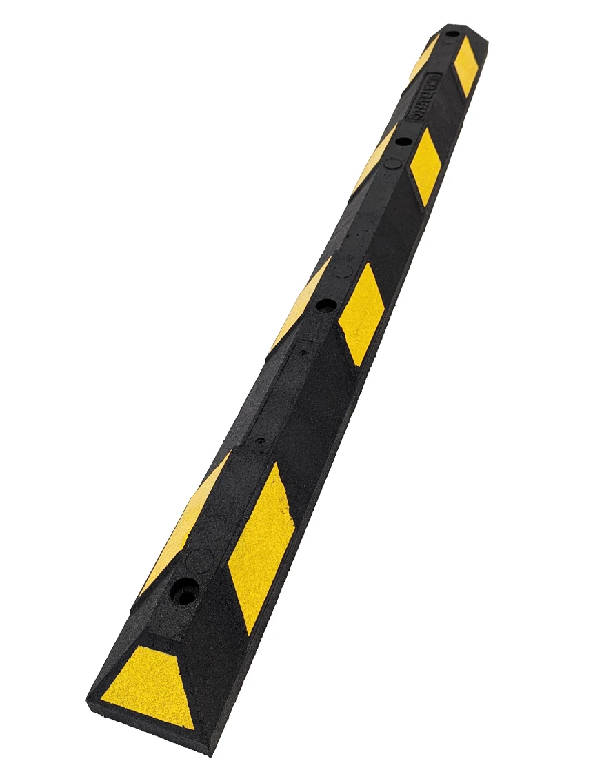 6\u0027 Black Rubber Parking Block with Yellow Reflective Panels \u0026 four 12\" Galvanized Steel Spikes