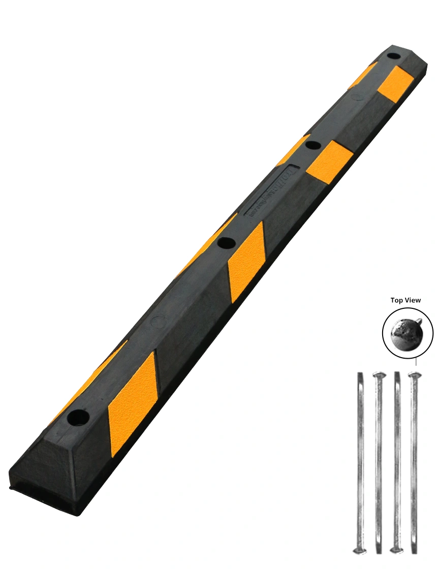 6 ft low profile rubber parking block with hardware  18 galvanized steel spikes asphalt gravel or dirt