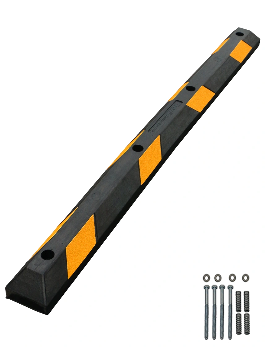 6 ft low profile rubber parking block with hardware  8 inch lag anchor concrete or asphalt