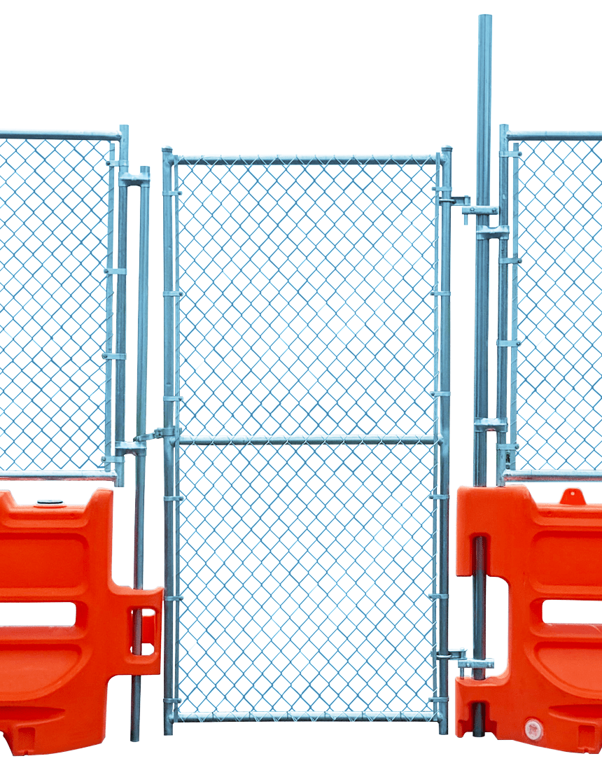 8\u0027 Tall x 4\u0027 Wide Hinged \"Person Gate\" for Fence Systems Mounted to Water Filled Barricades