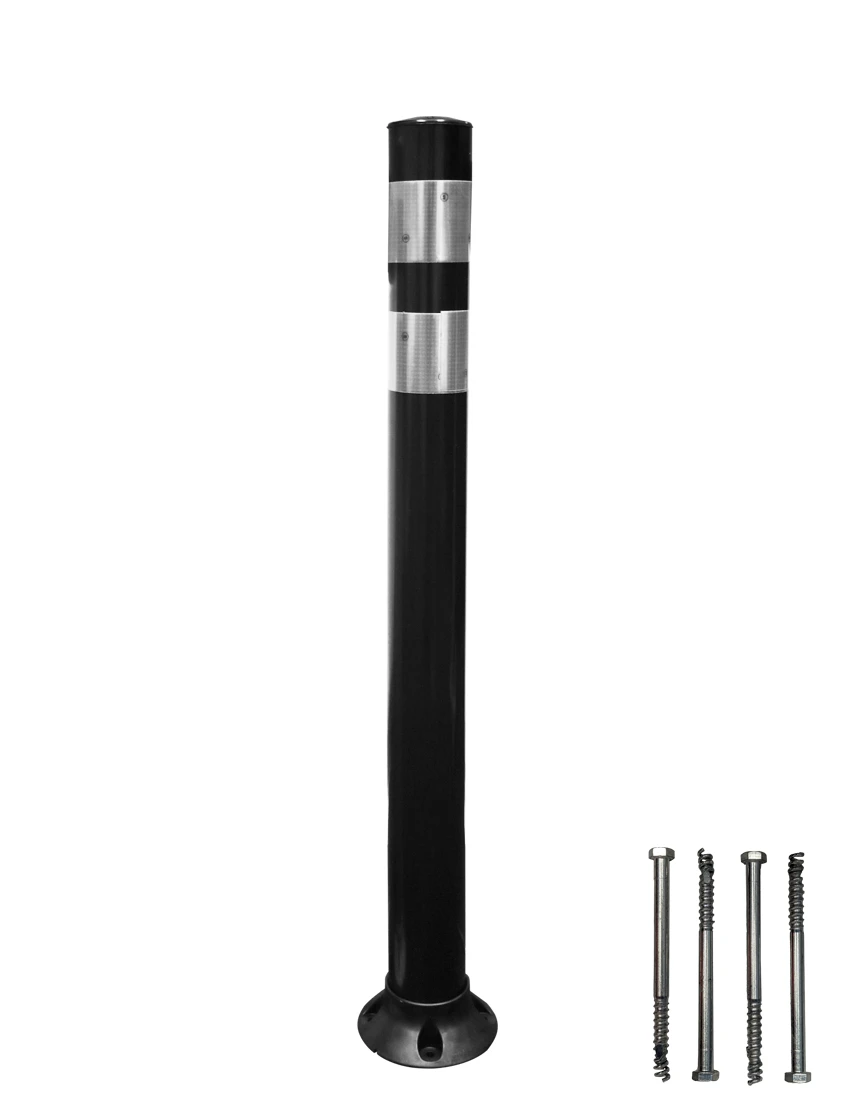 PEXCO 36\" Black City Post® Surface Mount w/ 2 White Reflective Collars \u0026 Asphalt Mounting Hardware