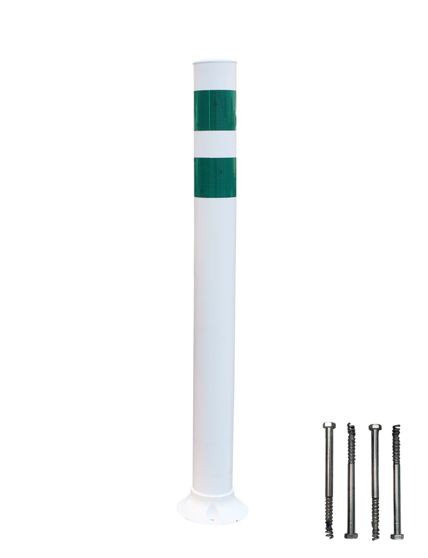 PEXCO 36\" White City Post® Surface Mount w/ 2 Green Reflective Collars \u0026 Asphalt Mounting Hardware