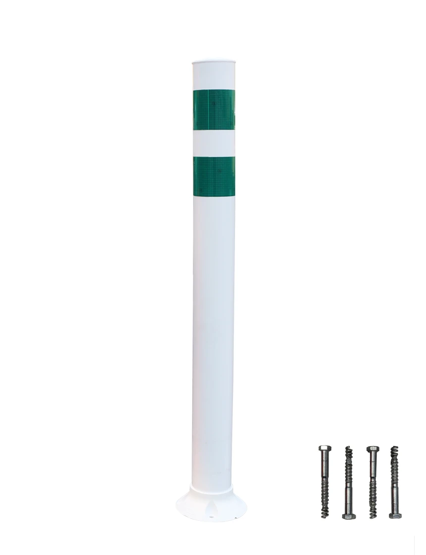 PEXCO 36\" White City Post® Surface Mount w/ 2 Green Reflective Collars \u0026 Concrete Mounting Hardware