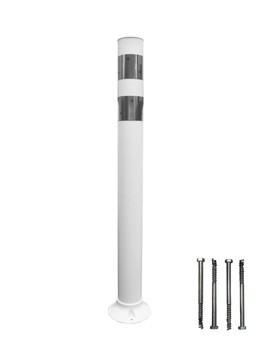 PEXCO 36\" White City Post® Surface Mount w/ 2 White Reflective Collars \u0026 Asphalt Mounting Hardware