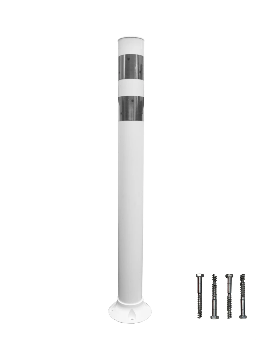PEXCO 36\" White City Post® Surface Mount w/ 2 White Reflective Collars \u0026 Concrete Mounting Hardware