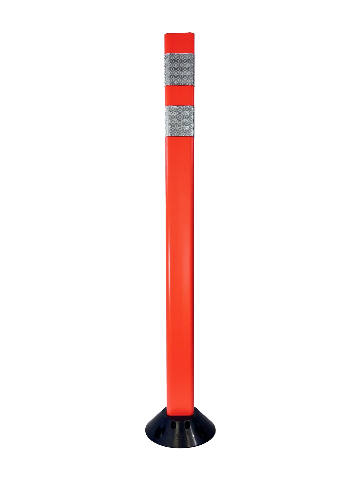 42\" Orange Clover-Leaf Urethane Delineator Post, Surface Mount Base, 2 Ref Stripe,Fasteners for Asph