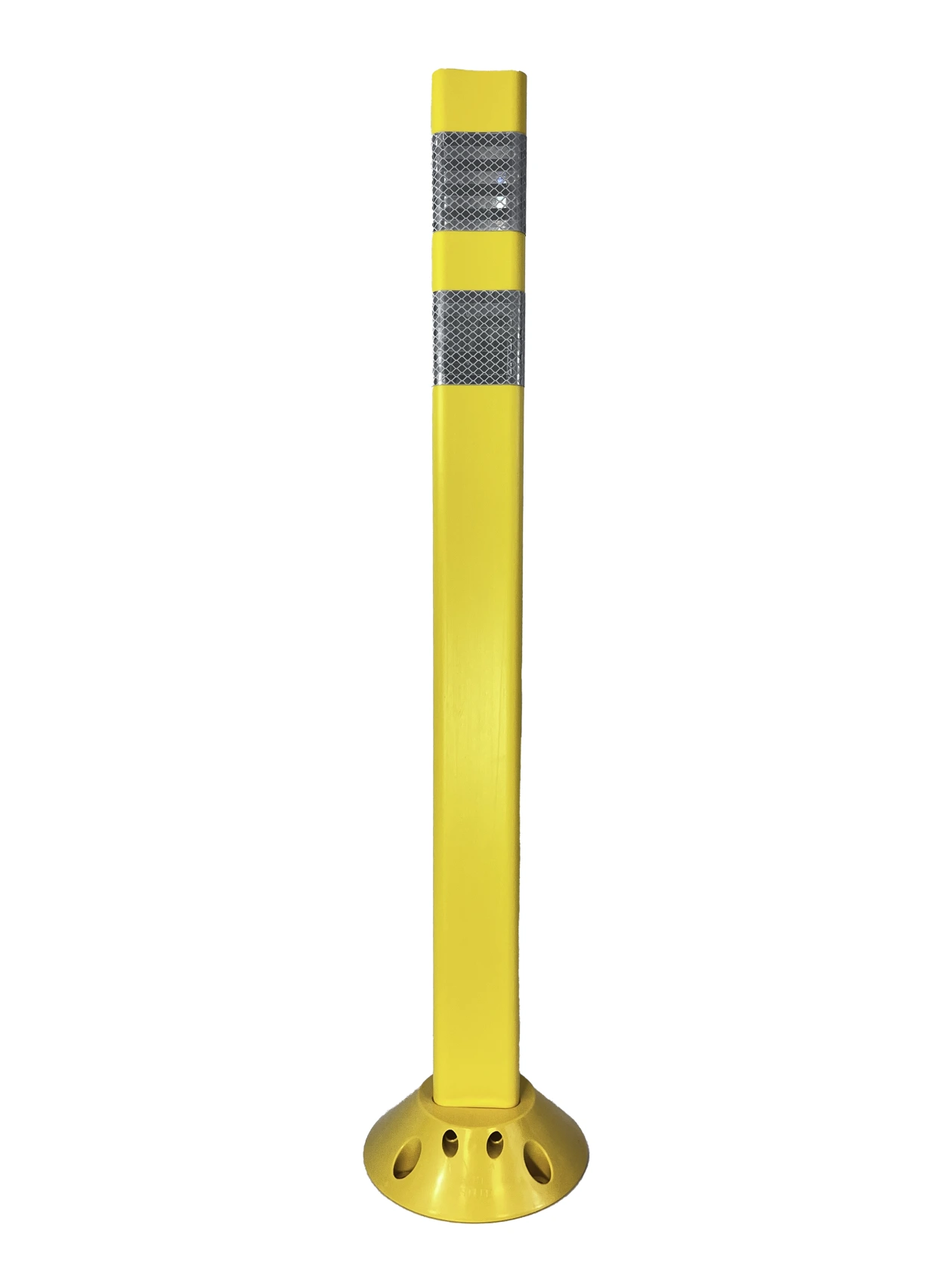 36\" Yellow Clover-Leaf Urethane Delineator Post, Surface Mount Base, 2 Ref Stripe,Fasteners for Asph