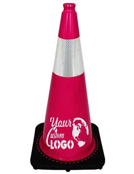 Pink 28\" 7 lbs JBC Black Base Traffic Cone w/ 6\" Reflective Collar w/ Single Color Graphic