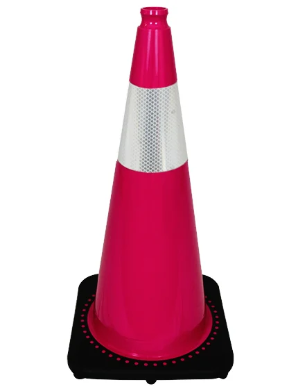 Pink 28 inch 7 lbs JBC Black Base Traffic Cone with 6\" Reflective Collar