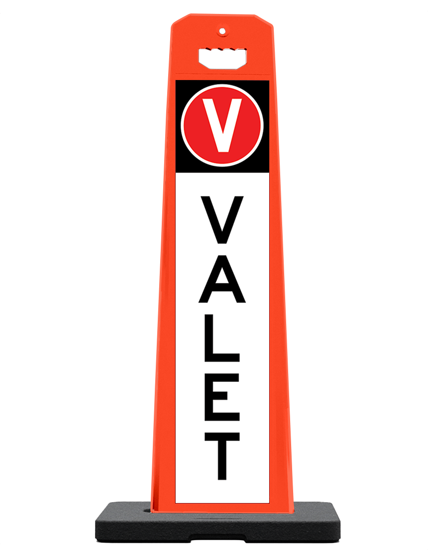 Orange 45\" Tall, Reflective, Double Sided Valet Sign w/ 20 lb. Rubber Base
