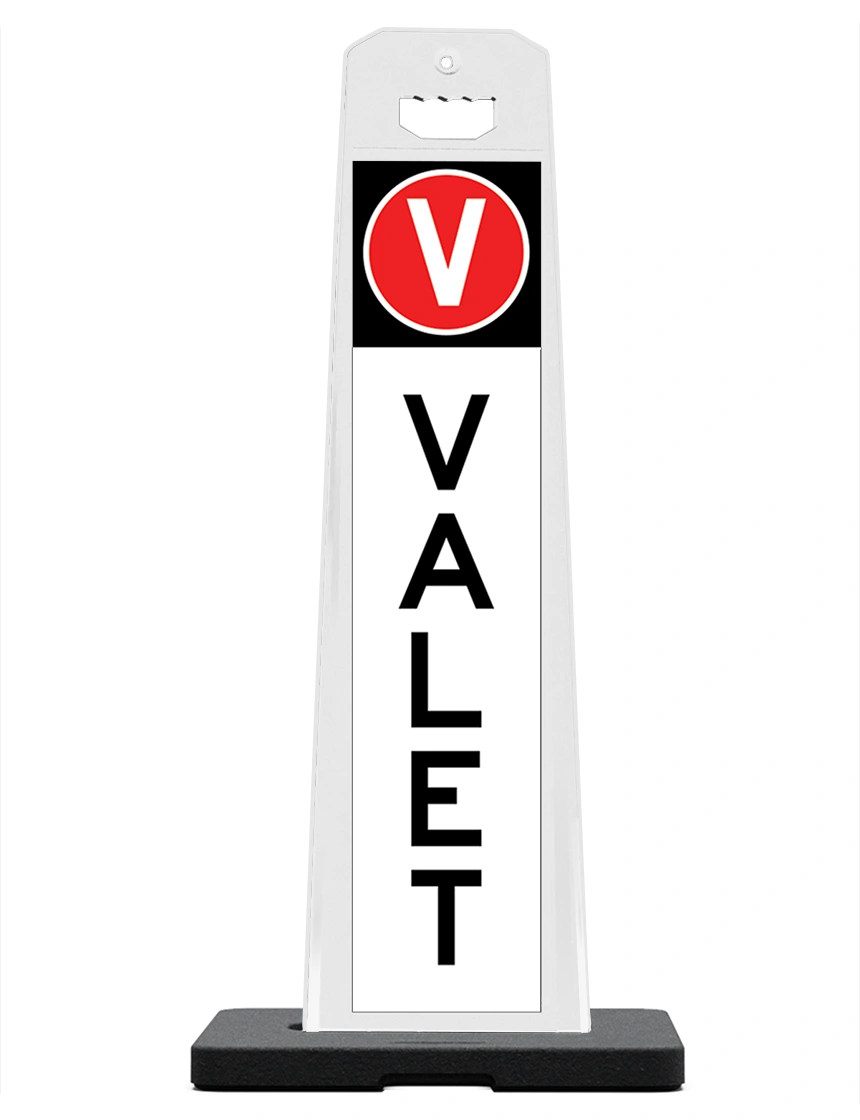 White 45\" Tall, Reflective, Double Sided Valet Sign w/ 20 lb. Rubber Base