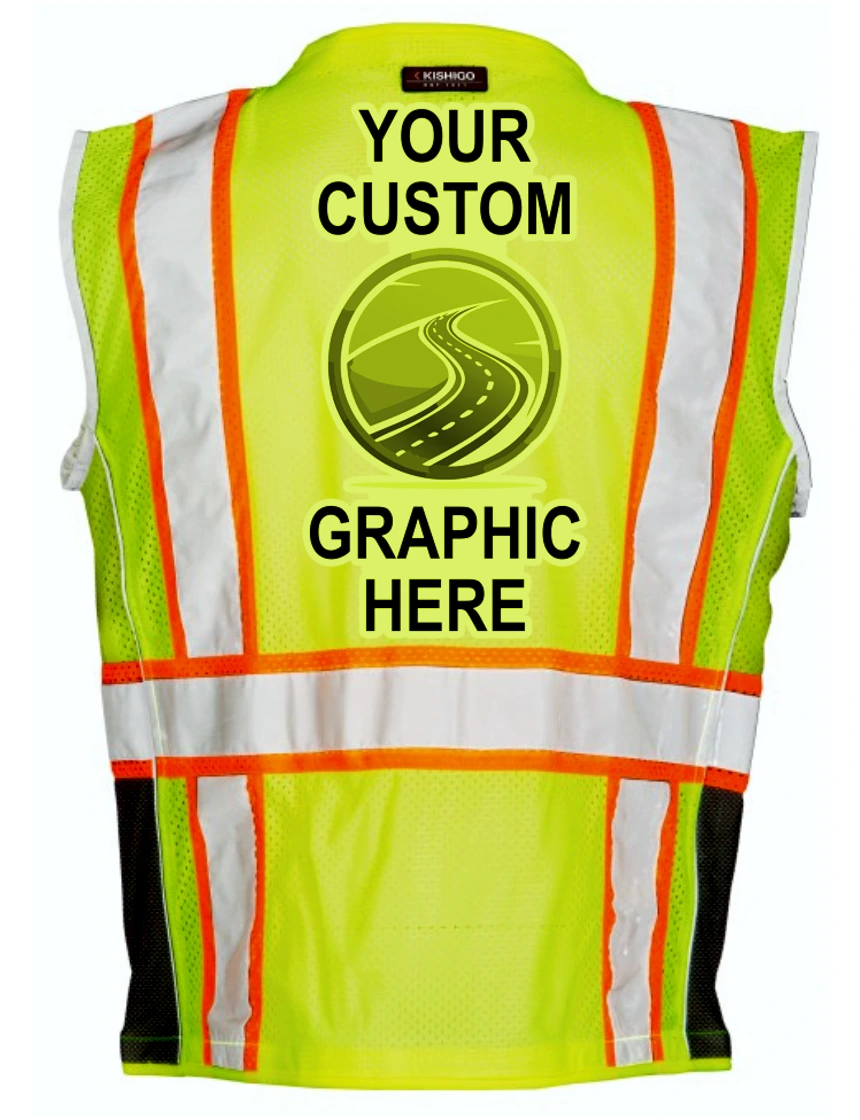 Kishigo Premium Black Series Lime, Class 2 Safety Vest, 4XL with Single Color Custom Graphic
