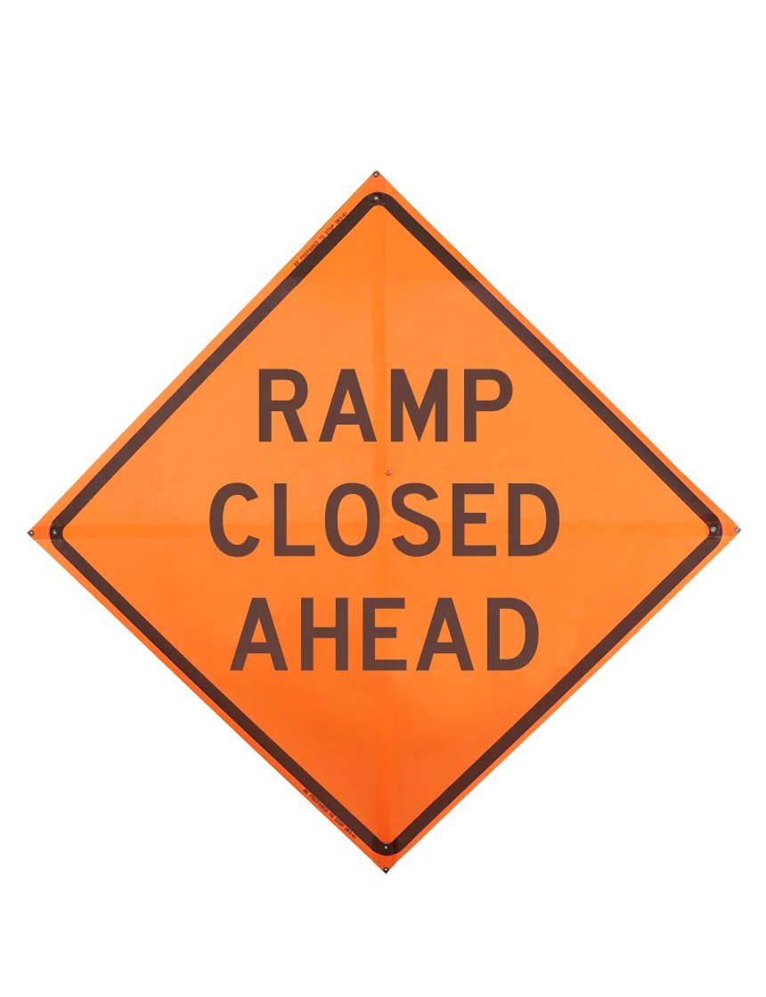 Ramp Closed Ahead Sign Sewn Pockets Mesh 48\" X 48\"