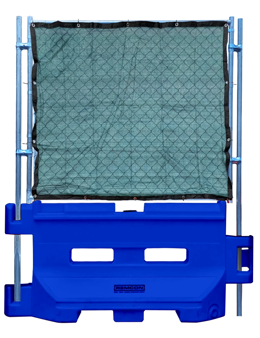 Bright Blue 36\" Construction Barricade with Fence Panel \u0026 Green Privacy Screen
