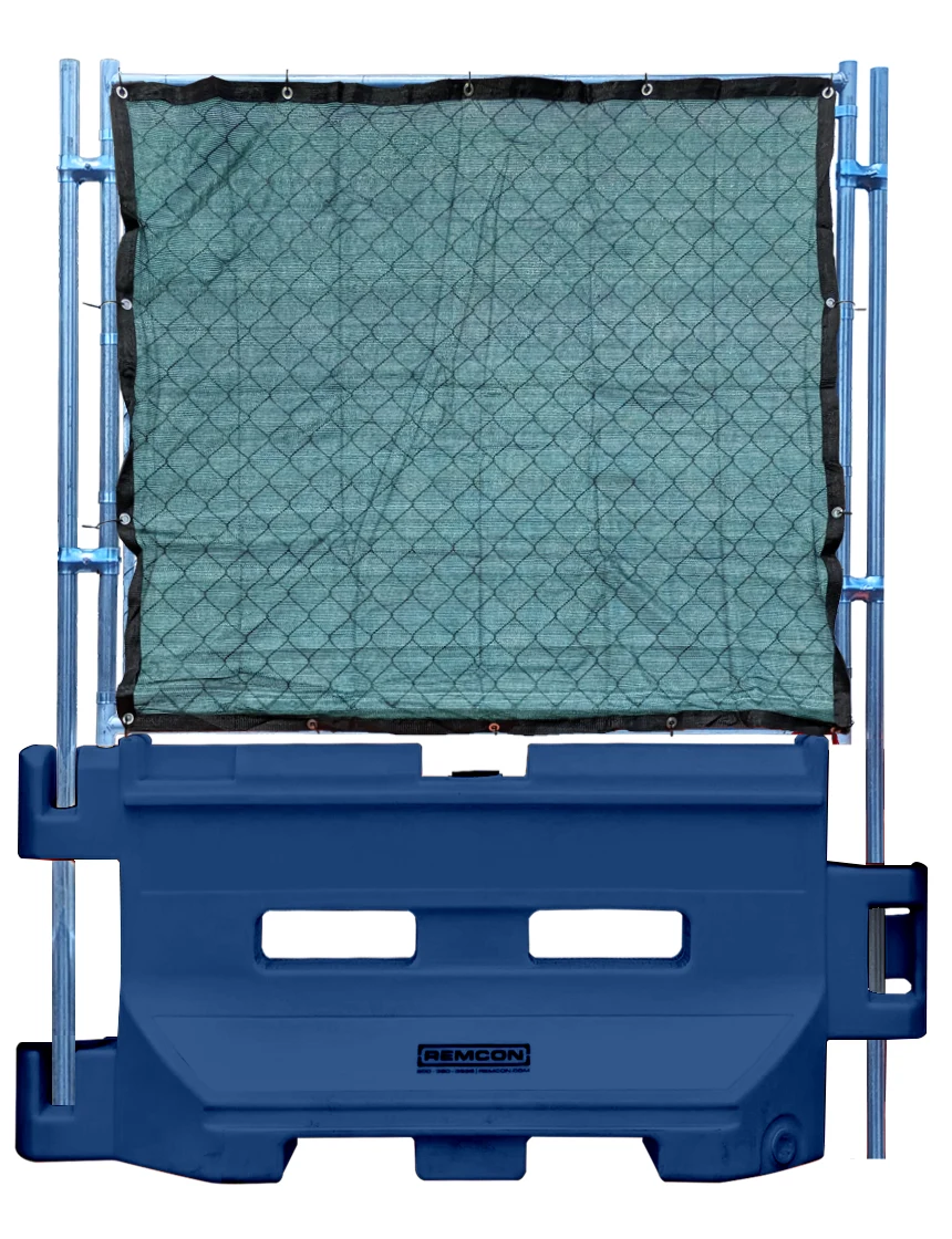 Dark Blue 36\" Construction Barricade with Fence Panel \u0026 Green Privacy Screen