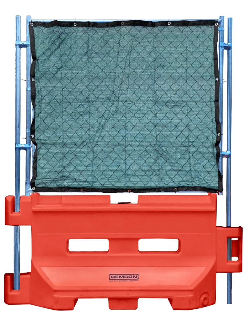 Orange 36\" Construction Barricade with Fence Panel with Green Privacy Screen