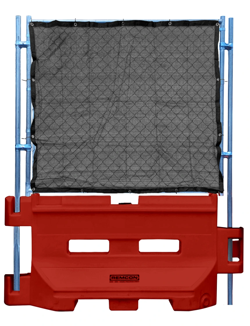 Red 36\" Construction Barricade with Fence Panel \u0026 Black Privacy Screen