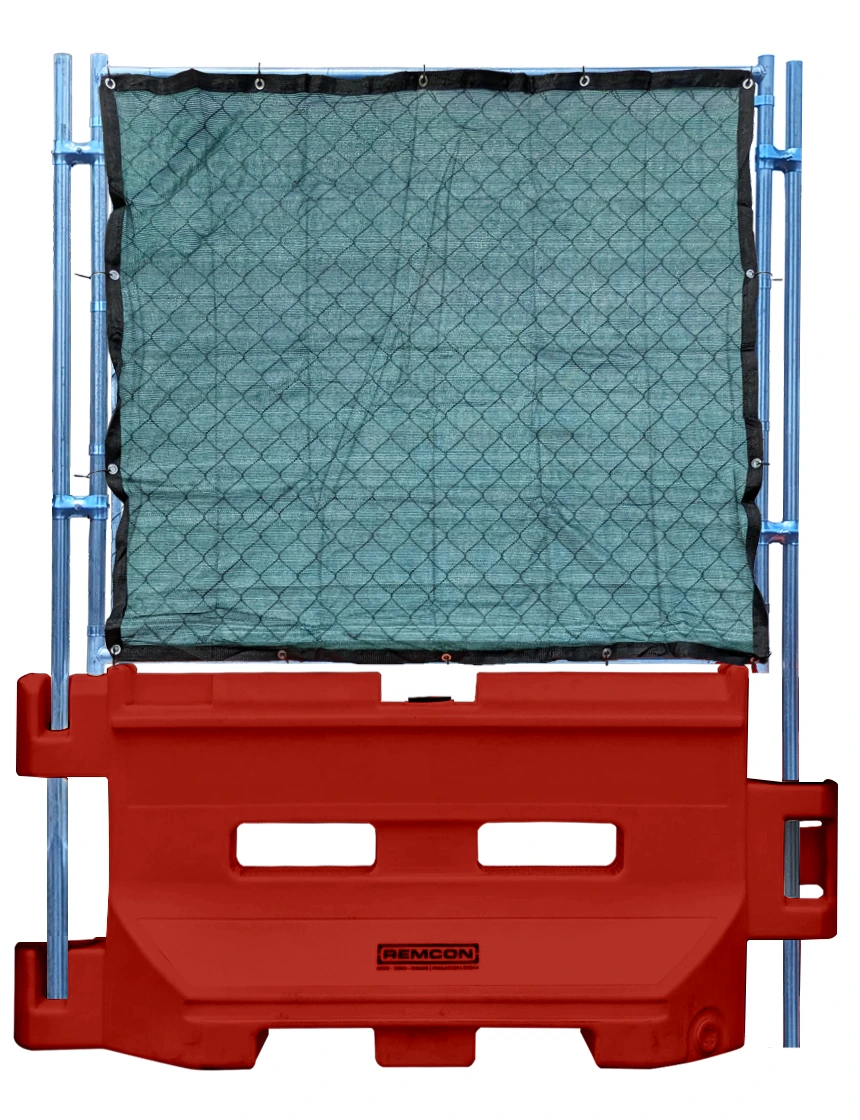 Red 36\" Construction Barricade with Fence Panel \u0026 Green Privacy Screen