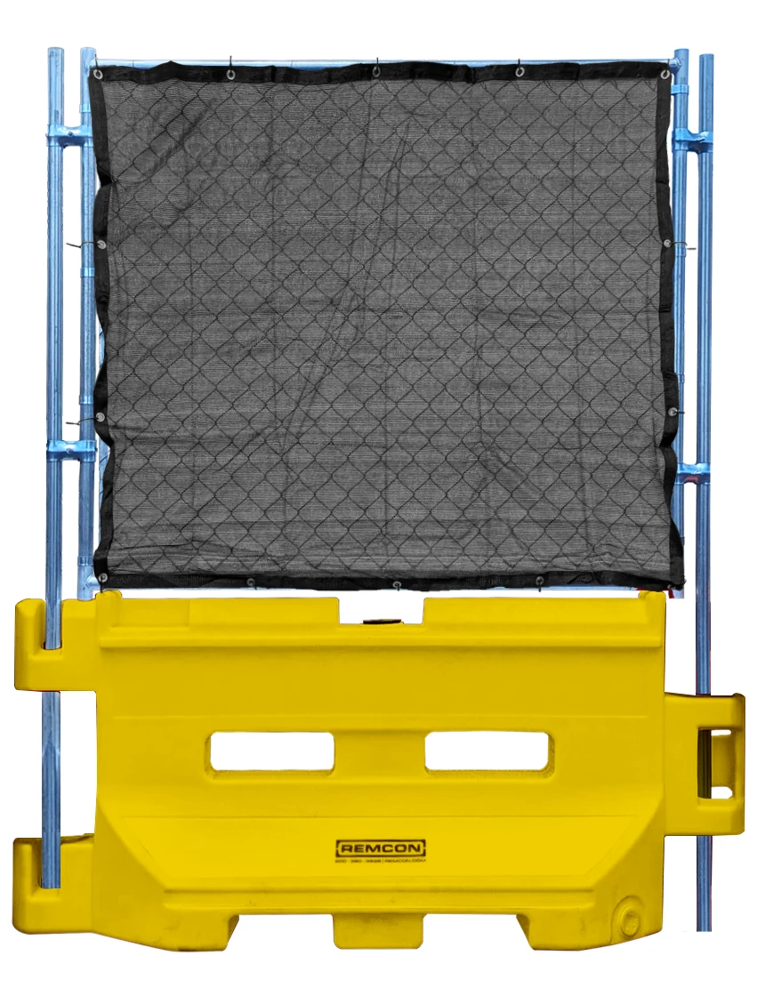 Yellow 36\" Construction Barricade with Fence Panel \u0026 Black Privacy Screen