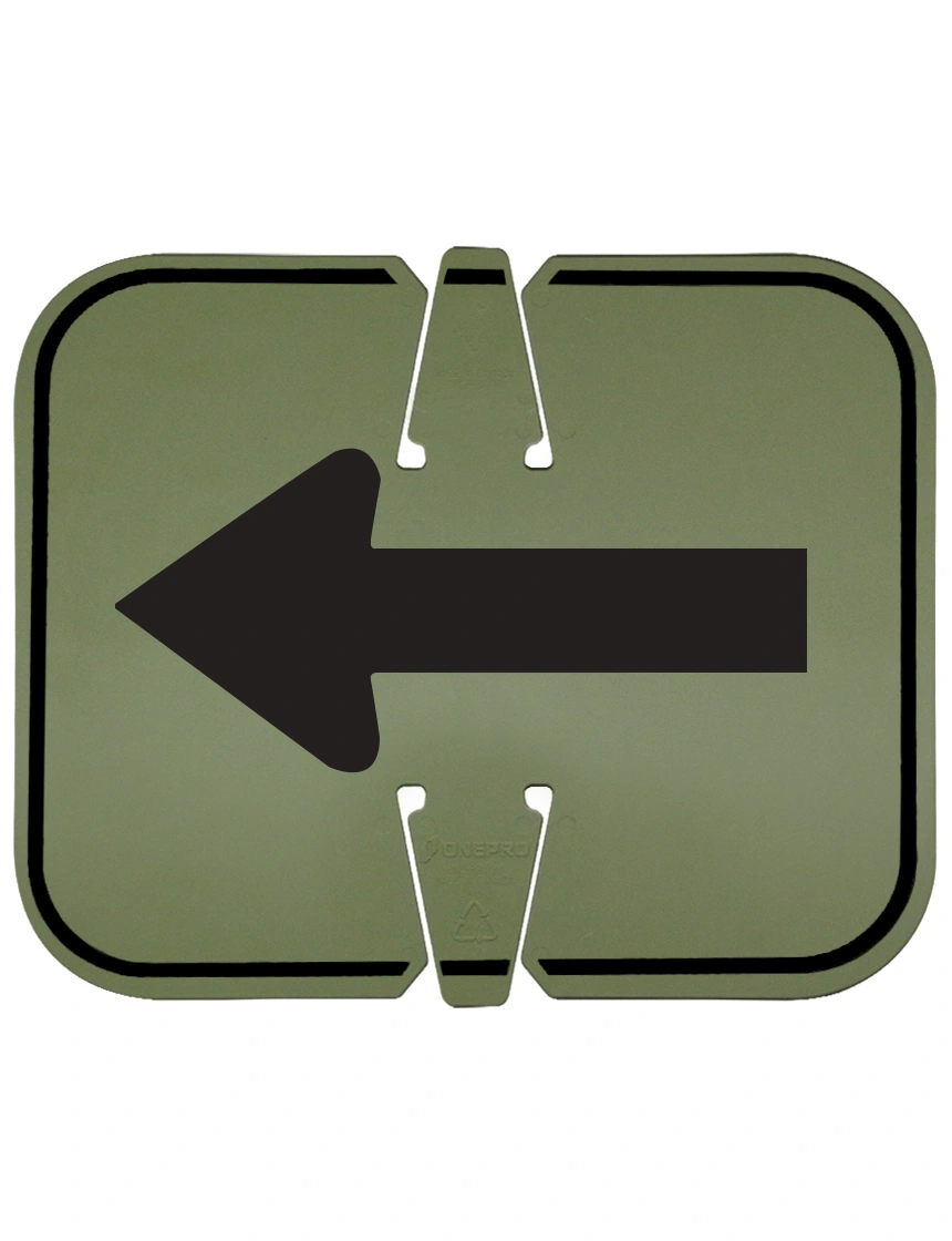 Olive Drab, 12 3/4\" X 10 1/2\", Non-Reflective Clip On Sign, Reversible Directional Arrow