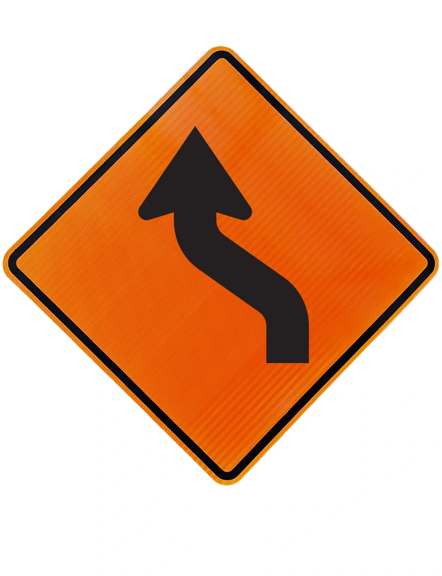 Rigid reverse curve left sign 48 inch x 48 inch acm high intensity 
