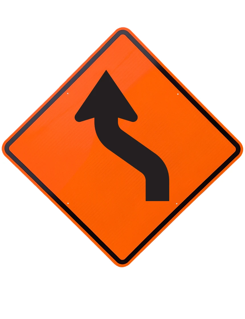 Rigid reverse curve left sign 48 inch x 48 inch aluminum diamond grade