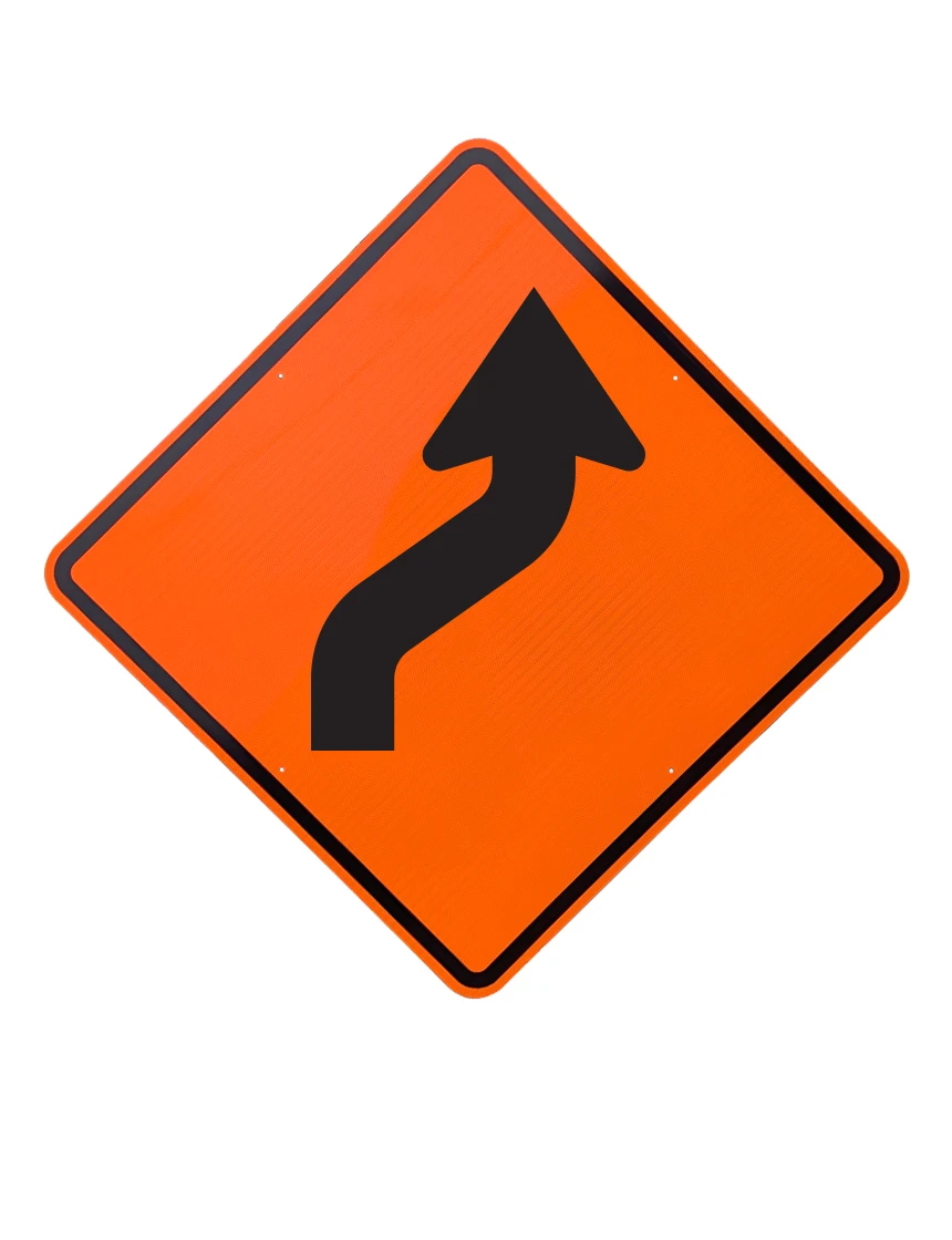 Rigid reverse curve right sign 36 inch x 36 inch aluminum diamond grade
