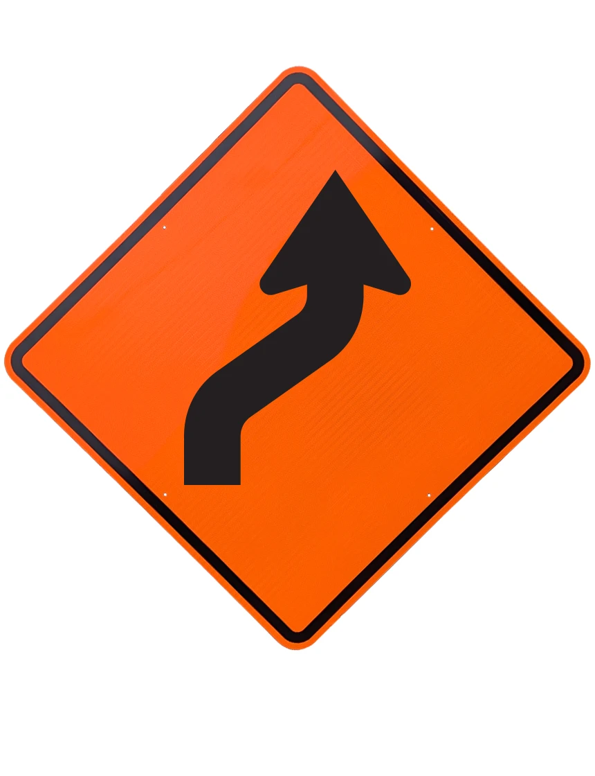 Rigid reverse curve right sign 48 inch x 48 inch aluminum diamond grade