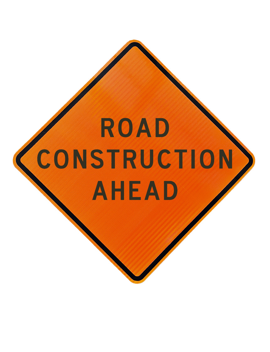 36\", Aluminum, High Intensity Reflective Sign, Road Construction Ahead