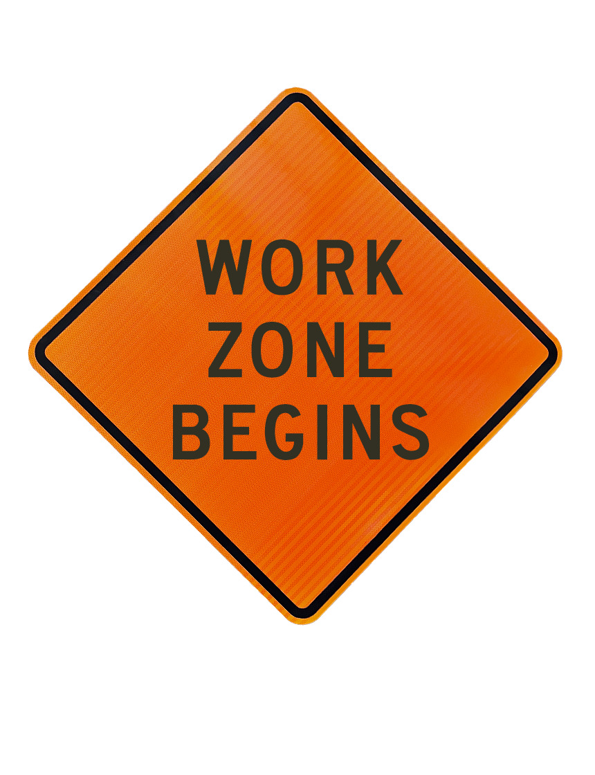 36\", Aluminum, High Intensity Reflective Sign, Work Zone Begins