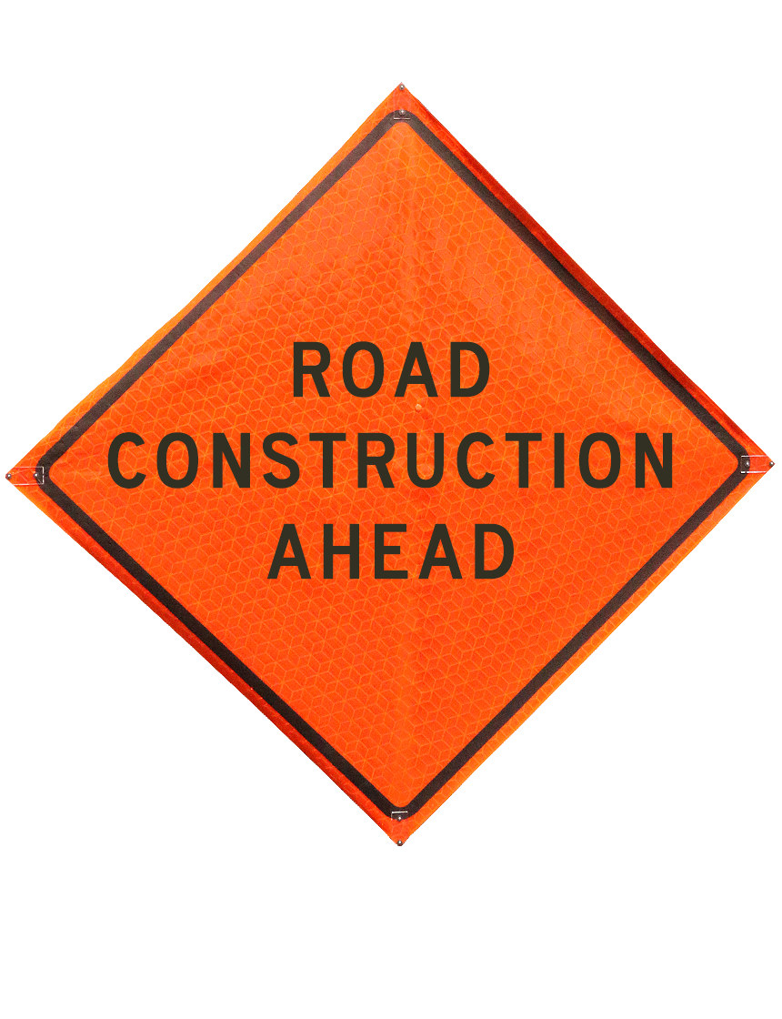 Road Construction Ahead Sign Plastic Pockets Marathon 48\" X 48\"