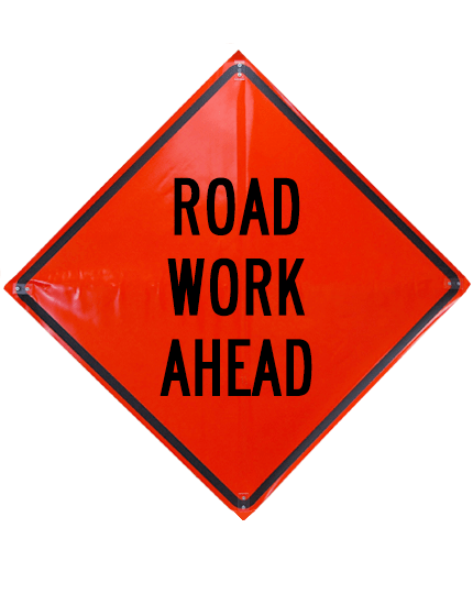 Sewn pocket road work ahead sign sewn pockets non reflective 36 inch x 36 inch road work ahead
