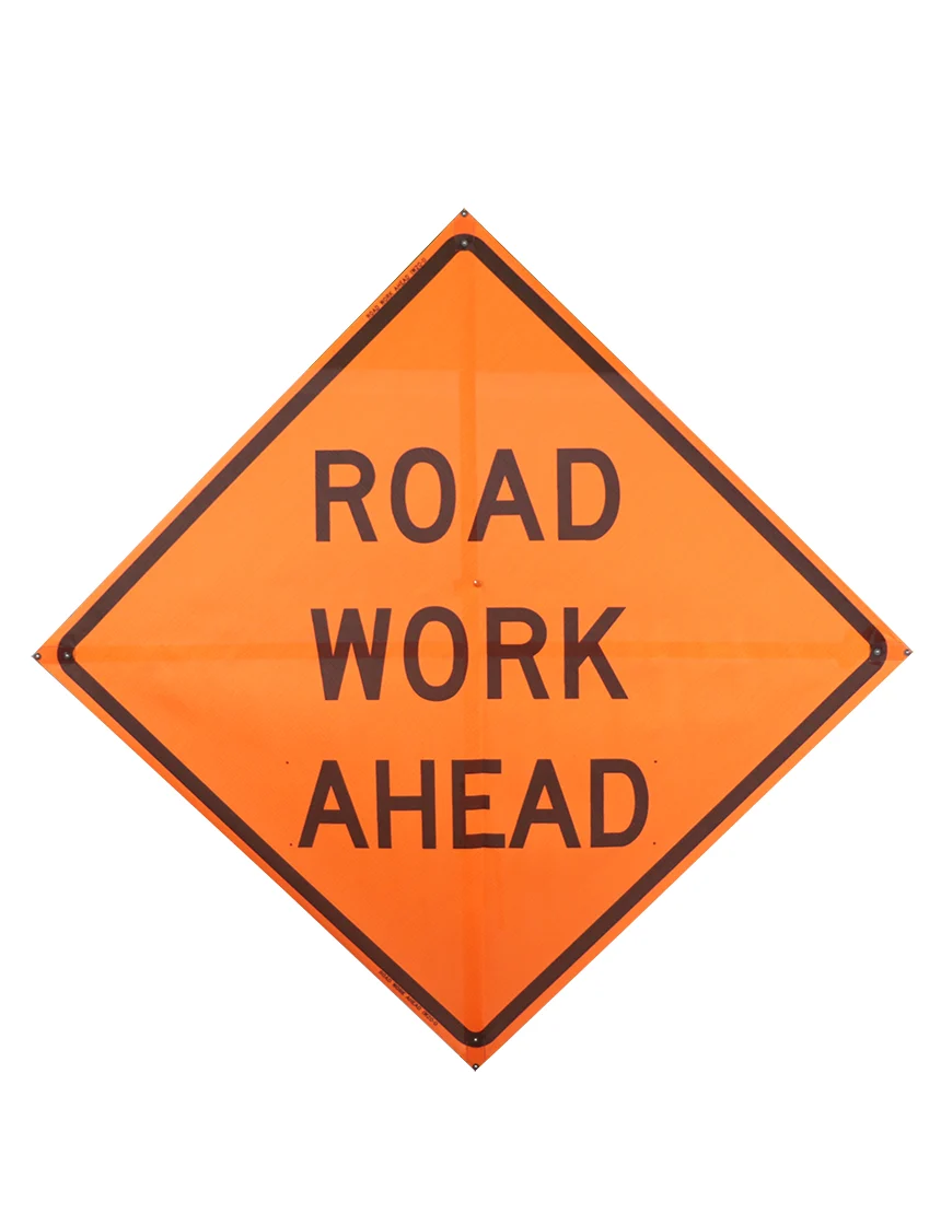 Road Work Ahead Sign Sewn Pockets Mesh 48\" X 48\"
