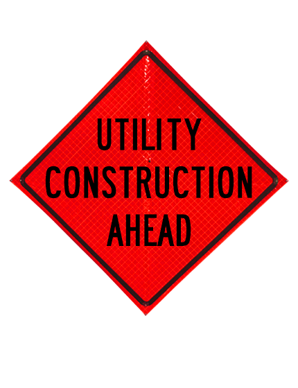 Utility construction ahead sign plastic pockets reflective 48 inch x 48 inch