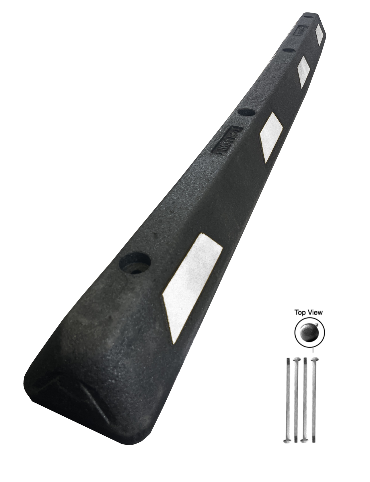 6\u0027 Black \u0026 White Plasticade Recycled Rubber Parking Block w/ 12\" Steel Spikes