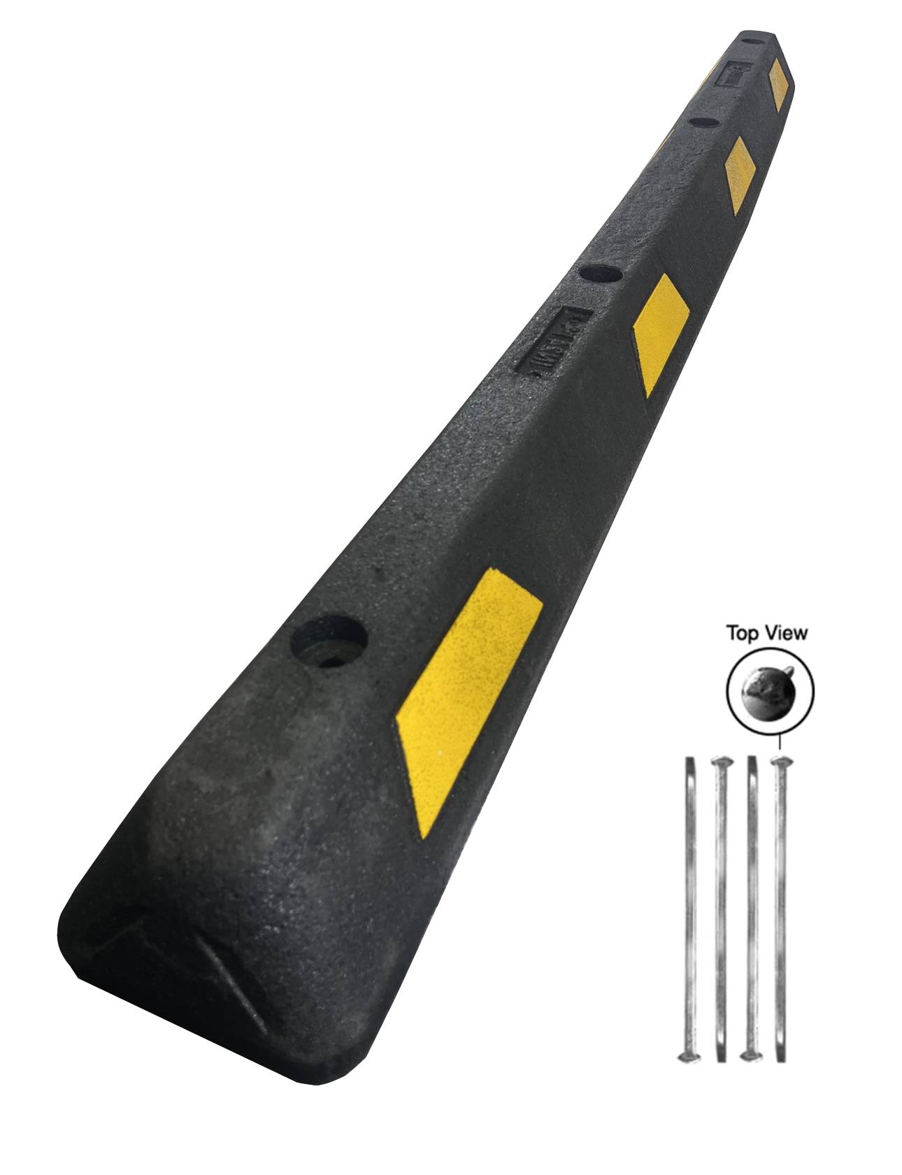 6\u0027 Black \u0026 Yellow Plasticade Recycled Rubber Parking Block w/ 18\" Steel Spikes