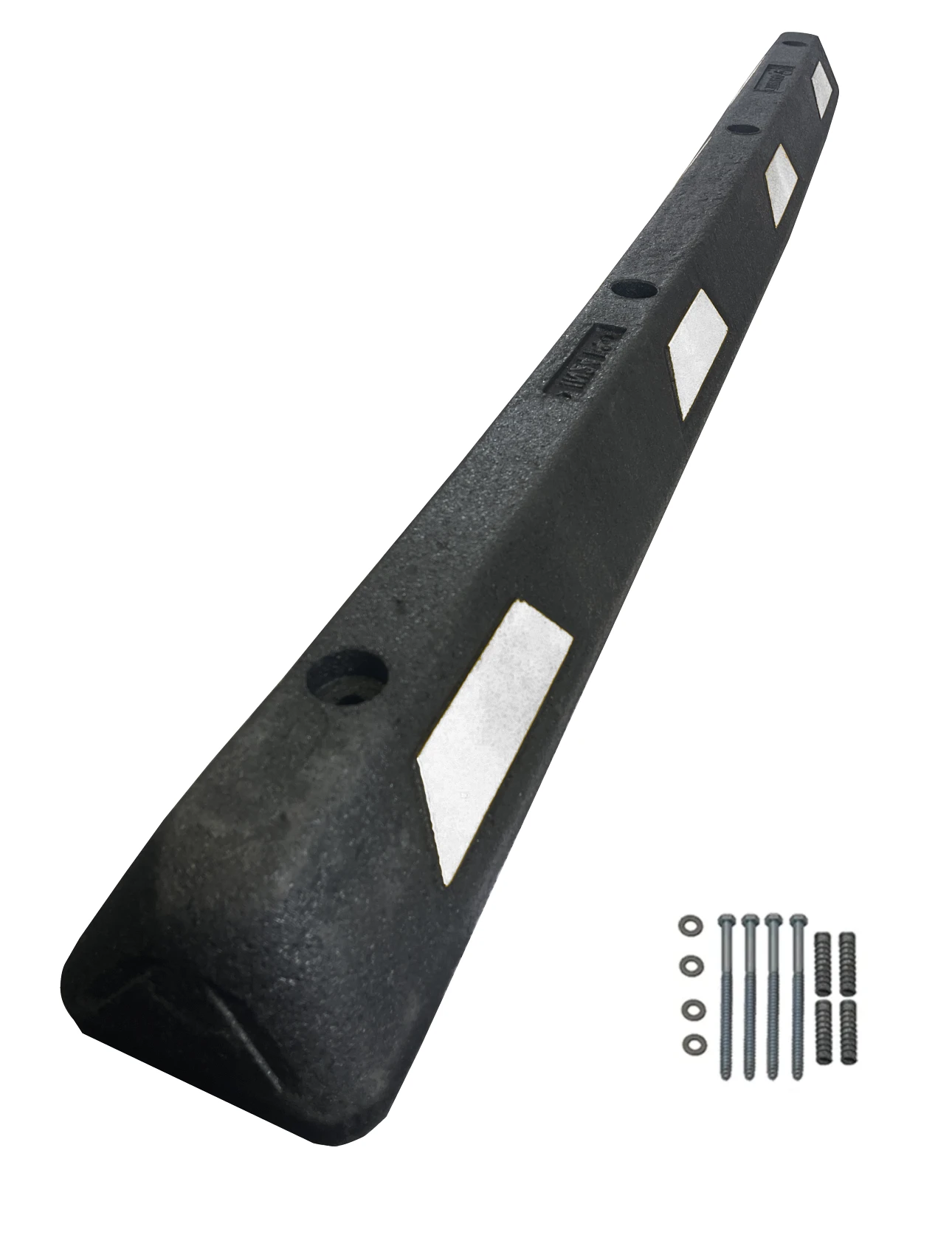 6\u0027 Black \u0026 White Plasticade Recycled Rubber Parking Block w/ 8\" Lag Bolts \u0026 Anchors