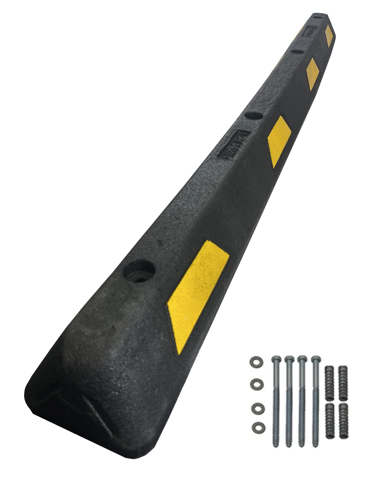 6\u0027 Black \u0026 Yellow Plasticade Recycled Rubber Parking Block w/ 8\" Lag Bolts \u0026 Anchors