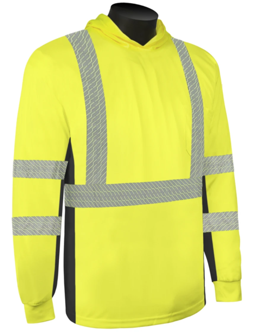 Liberty Safety Hivizgard Lime Class 3 Long Sleeve, Hooded, T-Shirt w/Black Sides, Large